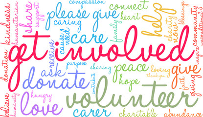 Get Involved Word Cloud on a white background. 