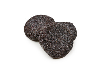 Chocolate cookies isolated on white background.