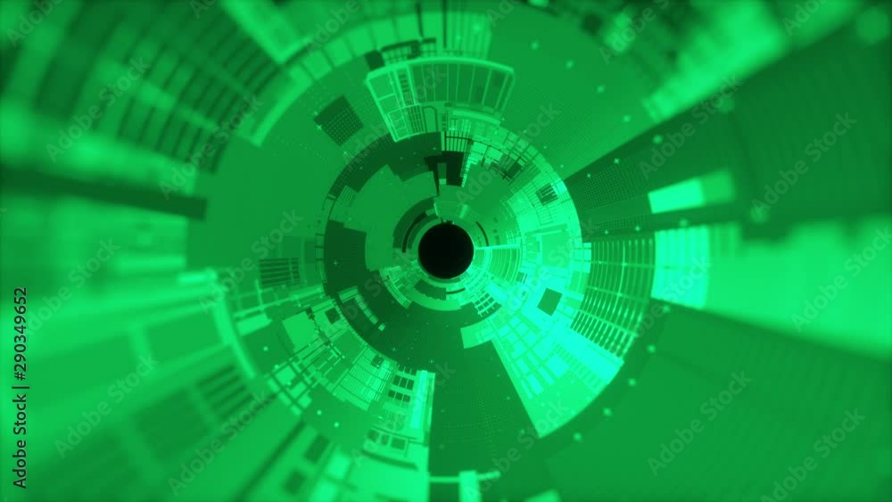 Poster fantastic abstract background of a cylindrical tunnel made of microchips. computer generated 3d rend