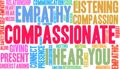 Compassionate Word Cloud on a white background. 