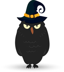 Halloween character - cute owl in a hat, isolate on a white background. Vector illustration