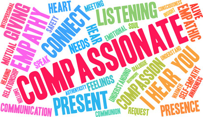 Compassionate Word Cloud on a white background. 