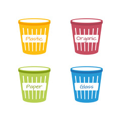 Set of isolated open bin for garbage. Icon office 