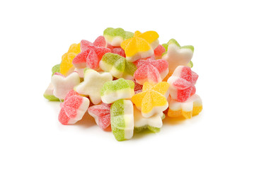 Juicy colorful jelly  stars sweets isolated on white. Gummy candies.