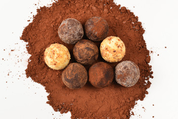 Chocolate truffle isolated on white background.