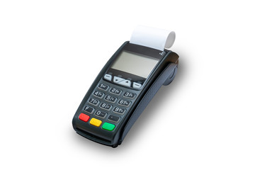 Top view shot of Credit card reader isolated on white background