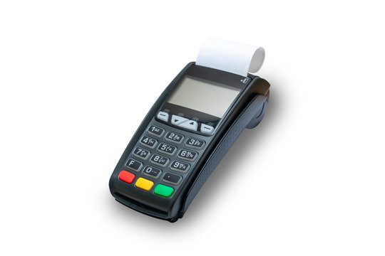 Top view shot of Credit card reader isolated on white background