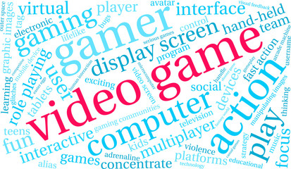 Video Game Word Cloud on a white background. 