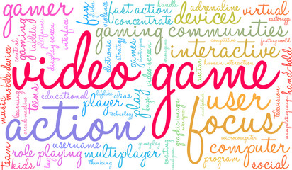 Video Game Word Cloud on a white background. 