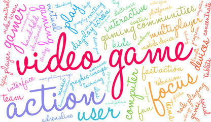 Video Game word cloud on a white background. 