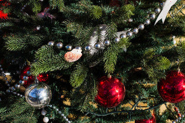 Christmas tree with decorations close-up New Year