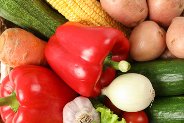 Different ripe vegetables background, close up. Healthy food