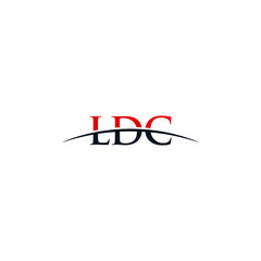 Initial letter LDC, overlapping movement swoosh horizon logo company design inspiration in red and dark blue color vector
