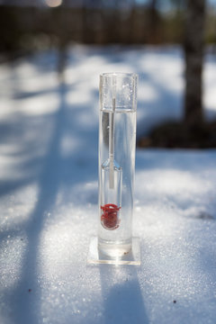 Hydrometer measures density of fresh extracted maple sap for maple syrup
