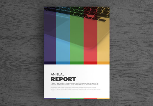 Annual Report Cover Layout with Colorful Stripes