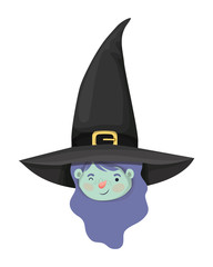 cute little girl head with witch costume