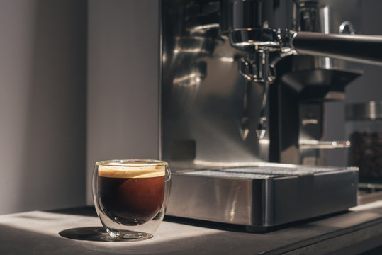 Espresso in a glass cup