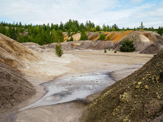 Deposits of refractory clays. Large quarry with clay of different colors