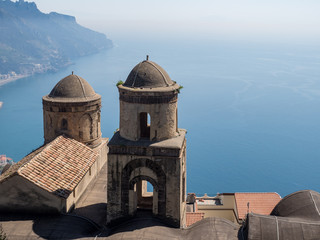 Ravello Campania Italy-May 2019: The Villa Rufolo in Ravello has fantastic views down the Amalfi Coast from its gardens and terraces.Wagner wrote some of his operas staying at the Villa Rufolo