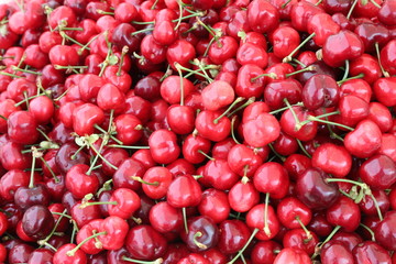 background of many red cherries