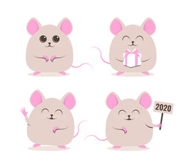 Cute Rat. Chinese New Year. Set of funny rats. Vector illustration