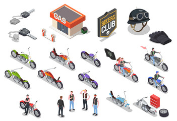 Bikers Isometric Icons Set © Macrovector