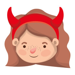 cute little girl head with devil costume