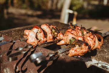 barbecue with cooked kebab