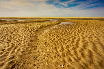 sand dunes with grass and blue sky