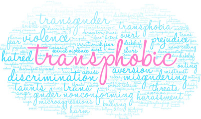 Transphobic Word Cloud on a white background. 