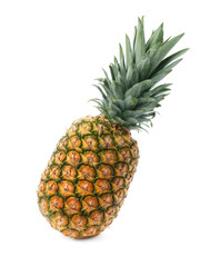 Fototapeta premium Tasty whole pineapple with leaves on white background