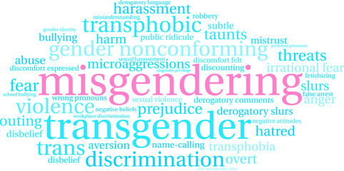 Misgendering Word Cloud on a white background. 
