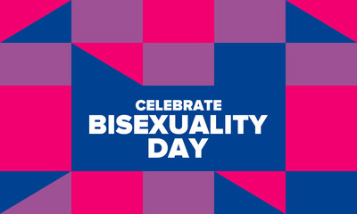 Celebrate Bisexuality Day. Bisexual Pride and Bi Visibility Day. Bisexual flag. Coming out. Celebrated annual in September 23. Festival and parade. Poster, card, banner, template, background. Vector