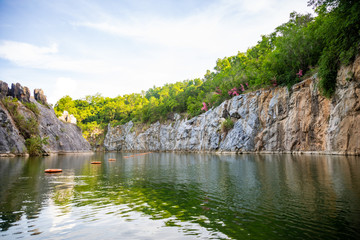 Lake and roks in Danzhou Stone Flower Caves, Geopark next to Haikou, Hainan, China