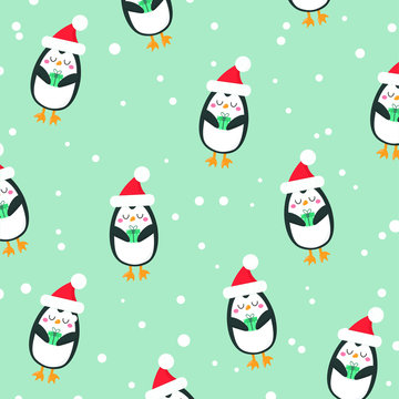 Vector graphics. Bright, adorable Christmas pattern.  Cartoon cute character. Christmas template. Light background. 