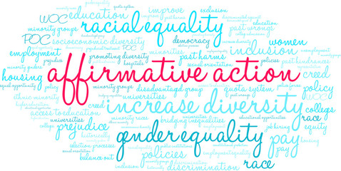Affirmative Action Word Cloud on a white background. 