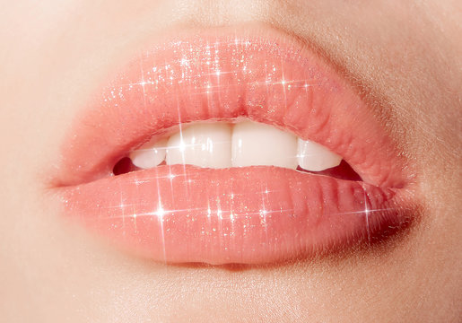 Close up of woman's sparkling lips