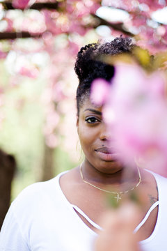 Strong Black Woman and Cherry Blossoms