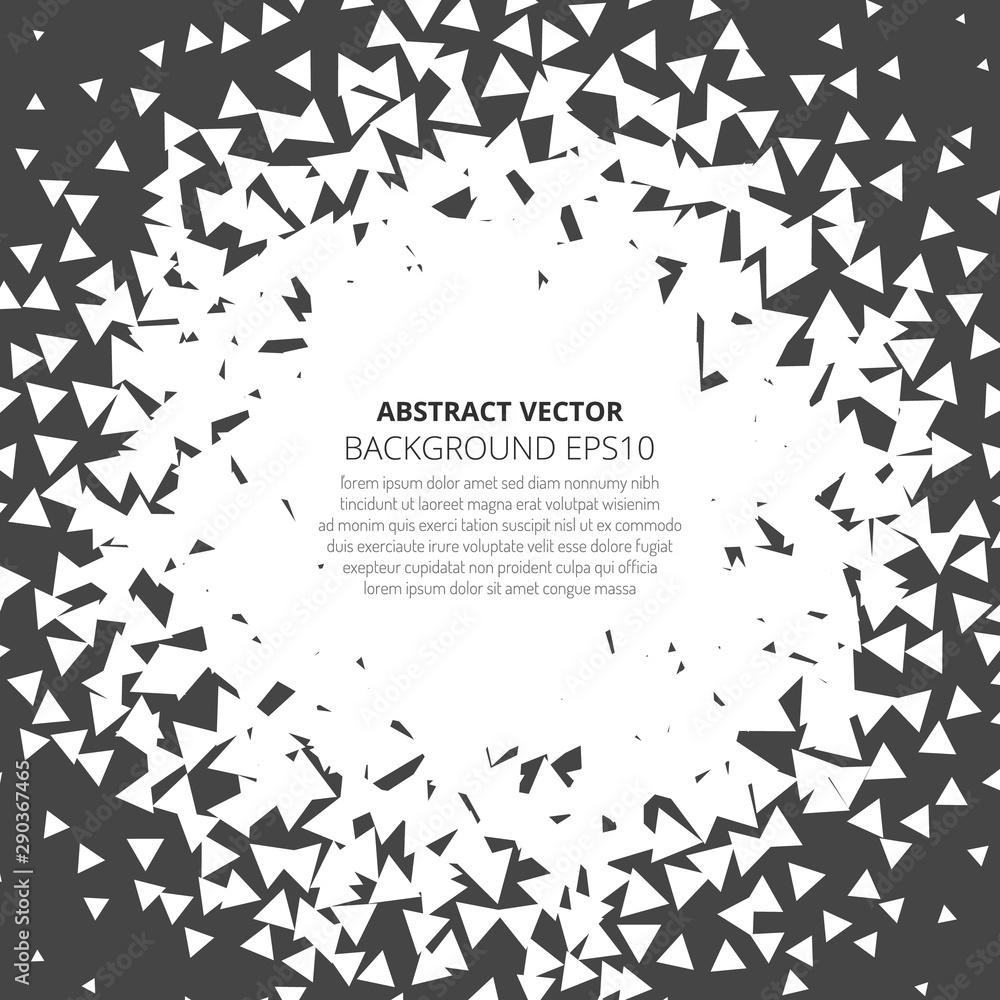 Poster abstract background from many triangles. dance of geometric shapes.