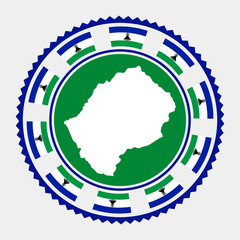 Lesotho flat stamp. Round logo with map and flag of Lesotho. Vector illustration.