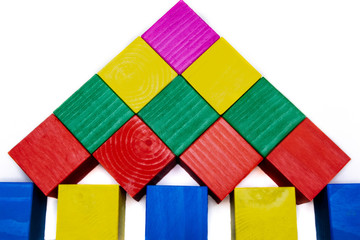Bright, colored cubes made of wood