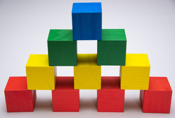 Bright, colored cubes made of wood