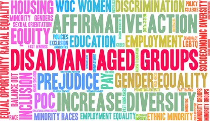 Fototapeta premium Disadvantaged Groups Word Cloud on a white background. 