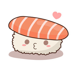 Isolated salmon sushi in cute style on white background