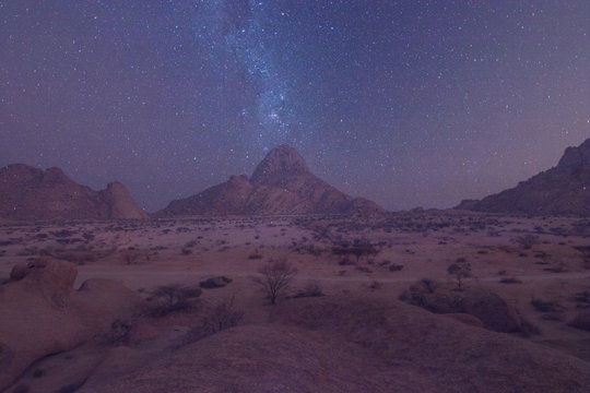 Falling stars and Spitzkoppe, double exposure