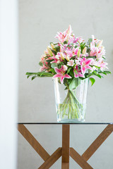 Pink lily flowers bouquet background