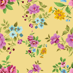 Fototapeta na wymiar graceful Seamless pattern with spring flowers and leaves. light color background,floral pattern for wallpaper or fabric