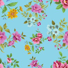graceful Seamless pattern with spring flowers and leaves. light color  background,floral pattern for wallpaper or fabric