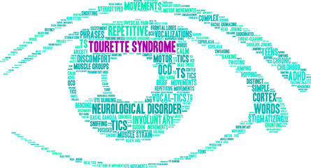 TS Tourette Syndrome Word Cloud on a white background. 