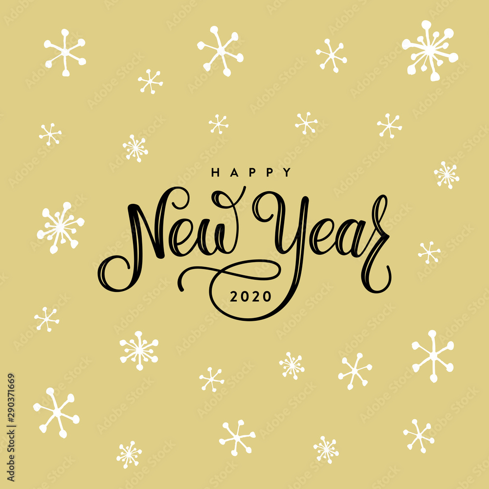 Wall mural new year lettering 2020 snowflakes gold vector illustration